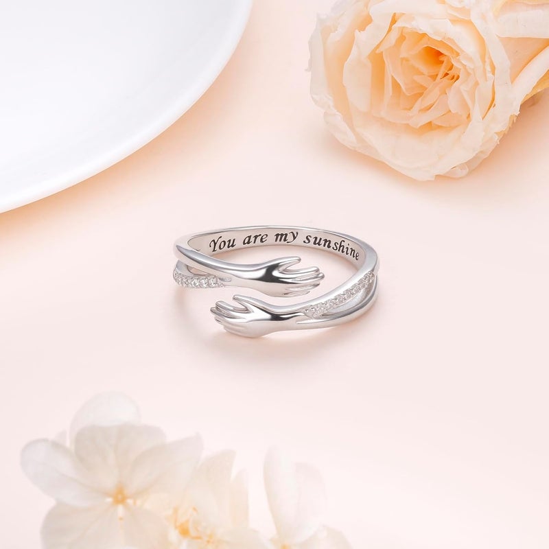 Yearace Hug Ring, S925 Sterling Silver Hug Rings for Women Girl, Hugging Hand Open Promise Ring, Mothers Day Valentine's Day Birthday Gifts - Image 3